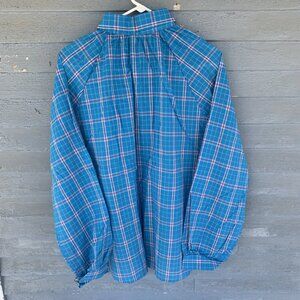 Ms Russ button up long sleeve plaid blue striped  Shirt Sz 46 - 1980s NOS